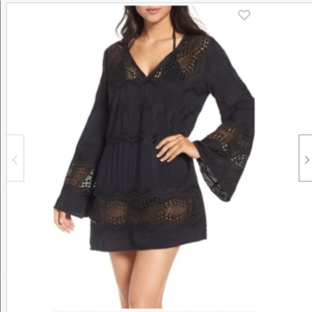 La Blanca Cover Up Tunic Dress Size S Black Long Bell Sleeve